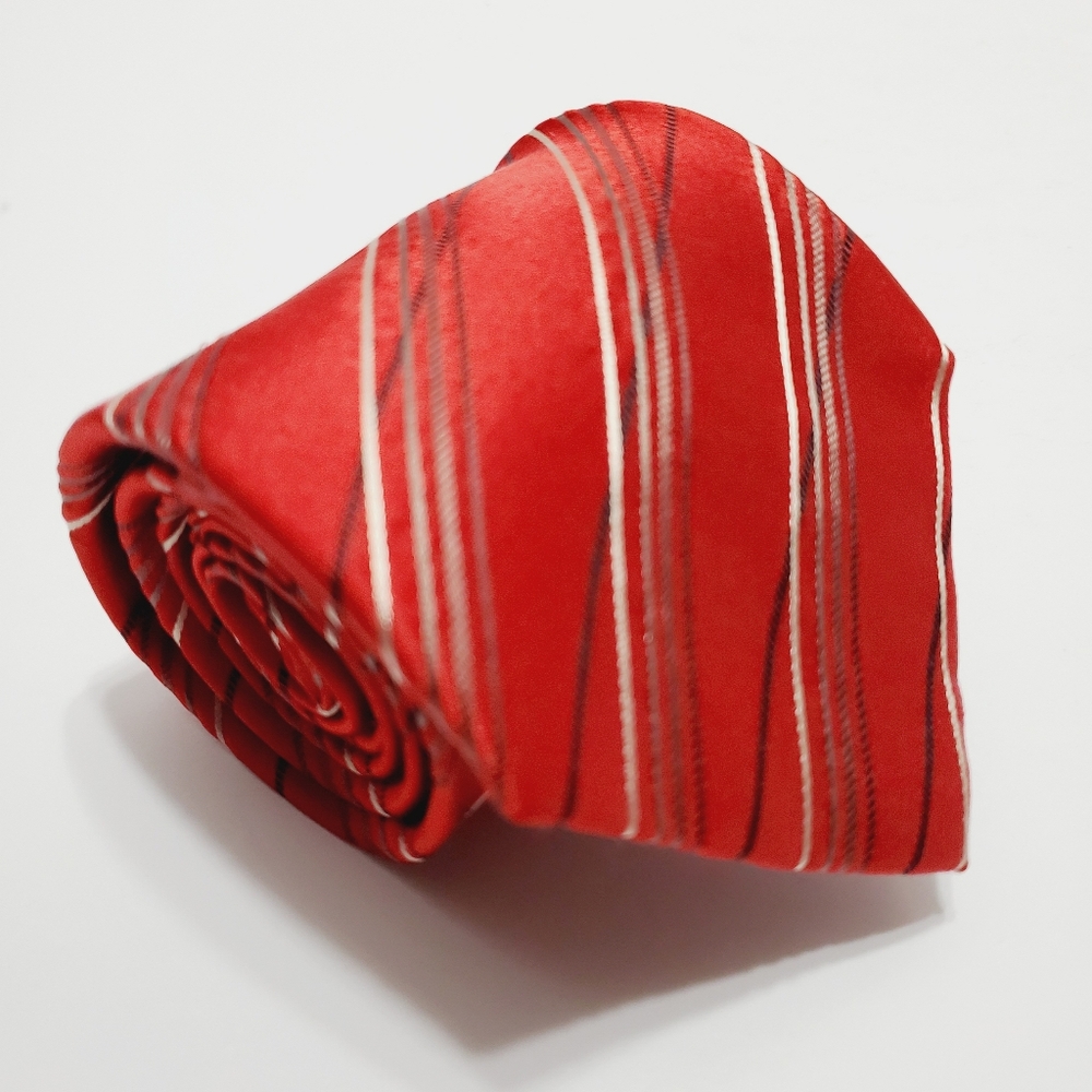 Daniel Gray Necktie Red Stripe Pattern Silk Neck Tie 60x3.75"